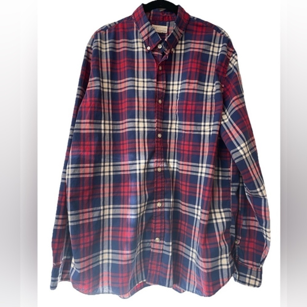 GAP Men’s Plaid Button Down Red Tartan Plaid Size XL preppy, workwear, holiday - Picture 7 of 8